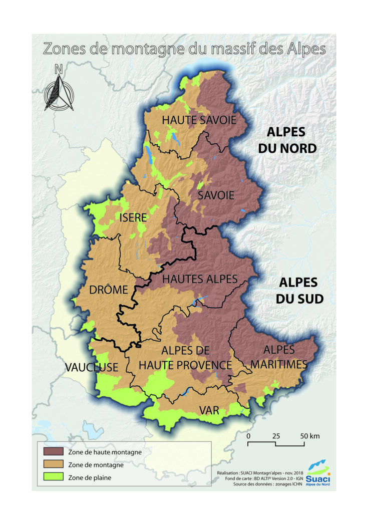 Carte des zones de montagne Suaci Montagn'Alpes